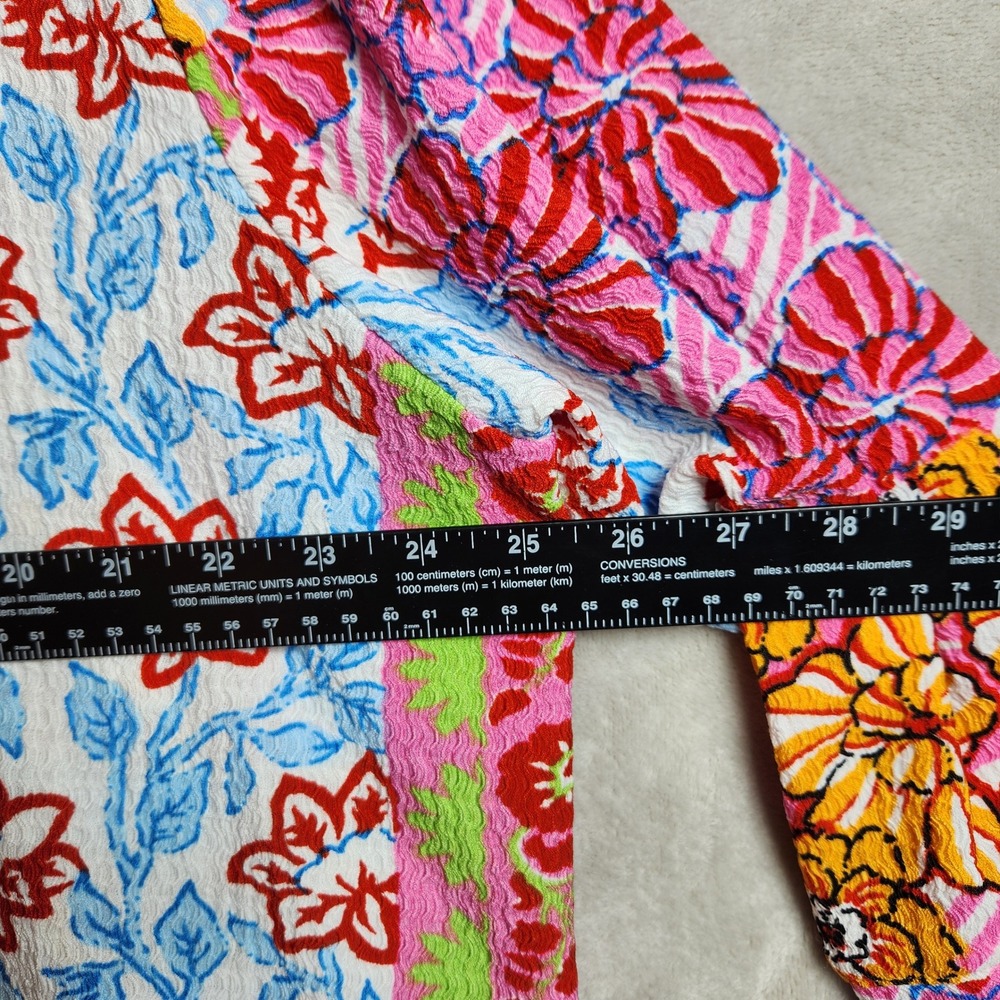Calessa Womens 1X Floral Patchwork Button Up Mock Neck Shirt Fuchsia‎ Colorful - Picture 7 of 8